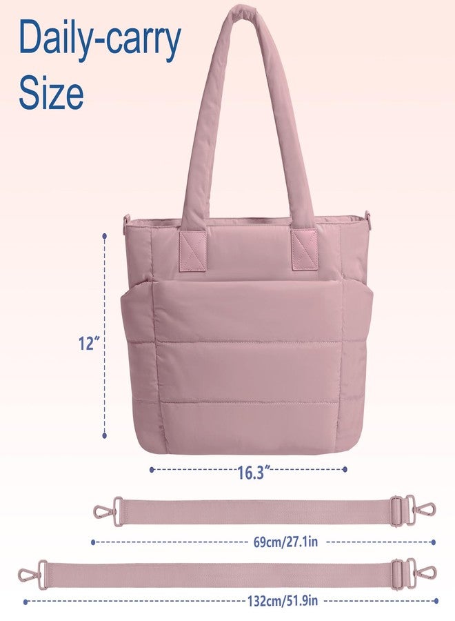 GASSDA Tote Bag for Women Puffer Tote Bag Large Quilted Nurse Bag with Zipper for Work Travel, Dark Pink - Image 3