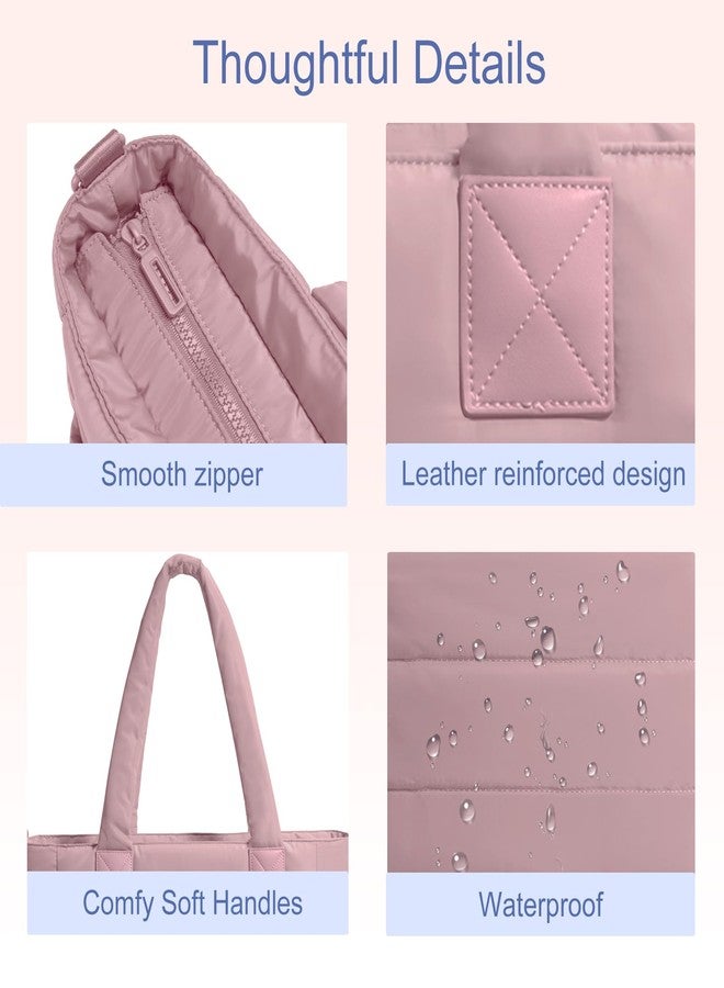 GASSDA Tote Bag for Women Puffer Tote Bag Large Quilted Nurse Bag with Zipper for Work Travel, Dark Pink - Image 5