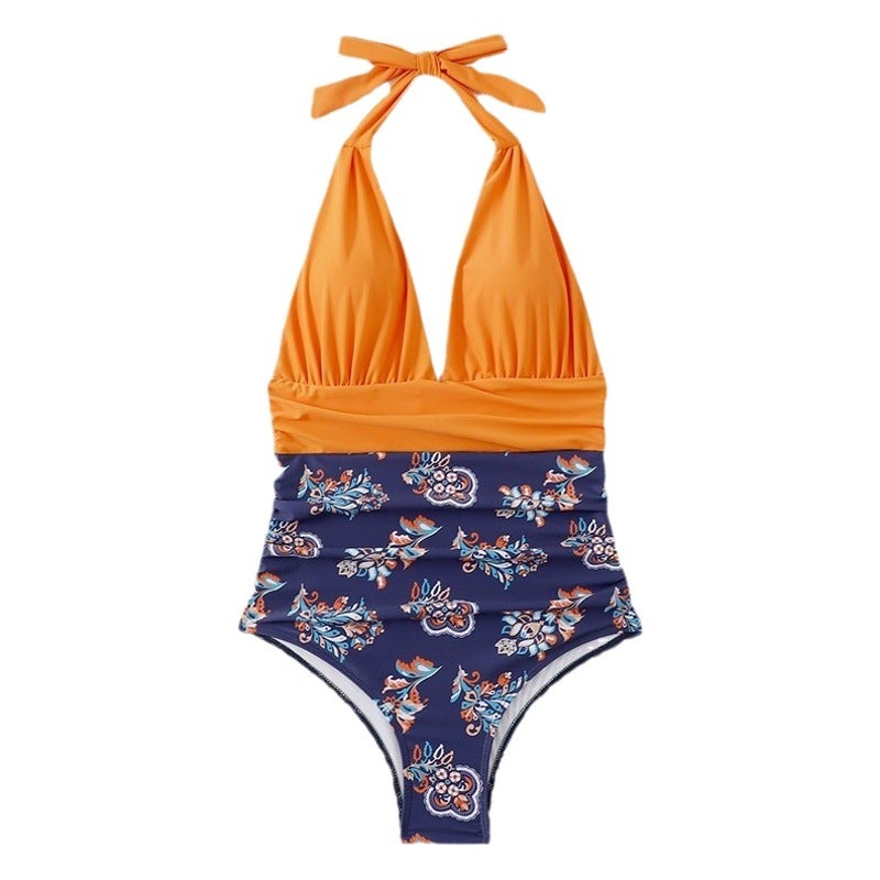 2026 Summer New Cross-Border In-Stock One-Piece Backless Swimsuit for Women, Floral Print, and Style Bikini with Chest Pads, Sleeveless - Image 1