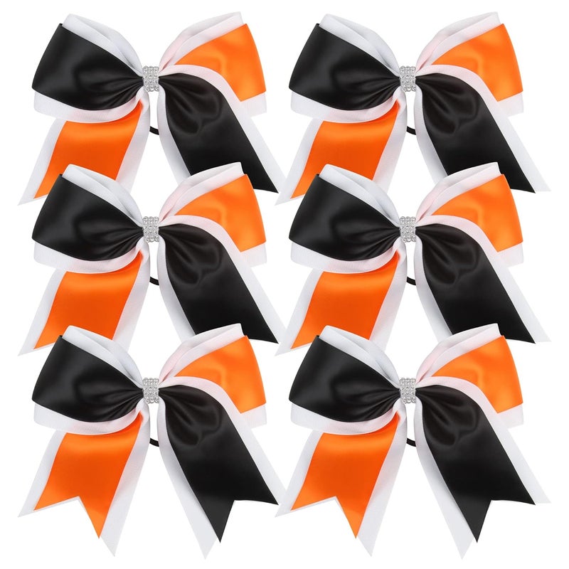 Cheerleader Bows 8 Inch 3 Colors 2 Layers 6 Pcs Jumbo Ponytail Holder Cheerleading Bows for High School College Hair Elastic Hair Tie BlackOrange