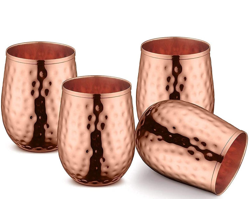 BOLD & DIVINE Pure Copper Cups | Set of 4-17 Oz each | Stemless Tumblers & Wine Glasses | Hammered Copper Cups for Wine, Water & Moscow Mule - Image 1