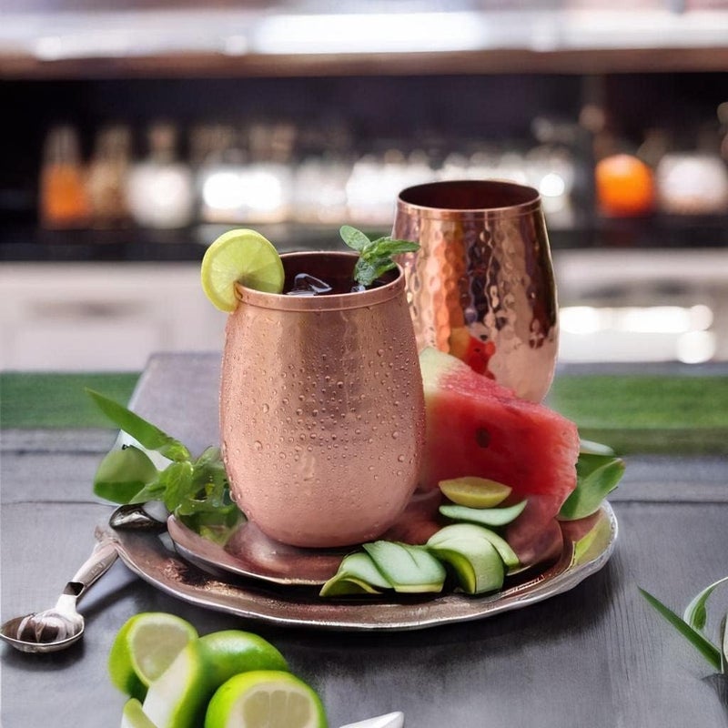 BOLD & DIVINE Pure Copper Cups | Set of 4-17 Oz each | Stemless Tumblers & Wine Glasses | Hammered Copper Cups for Wine, Water & Moscow Mule - Image 4
