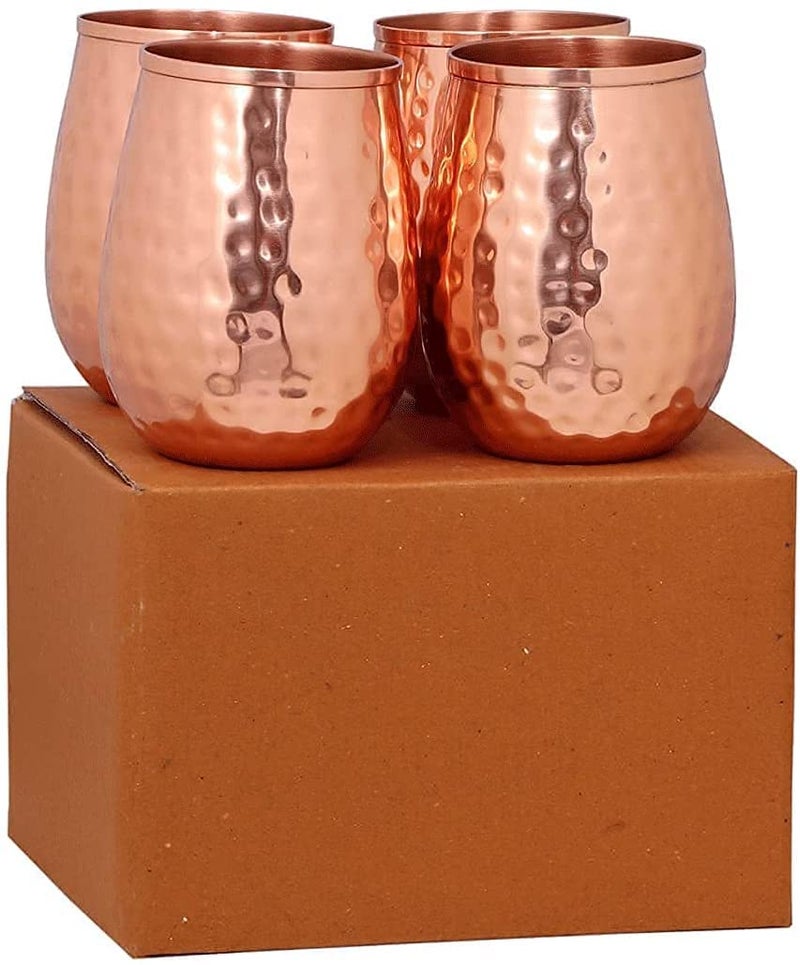 BOLD & DIVINE Pure Copper Cups | Set of 4-17 Oz each | Stemless Tumblers & Wine Glasses | Hammered Copper Cups for Wine, Water & Moscow Mule - Image 2