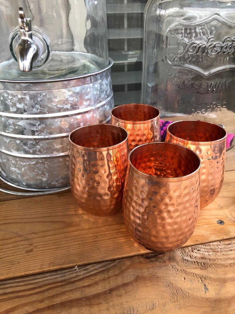 BOLD & DIVINE Pure Copper Cups | Set of 4-17 Oz each | Stemless Tumblers & Wine Glasses | Hammered Copper Cups for Wine, Water & Moscow Mule - Image 5