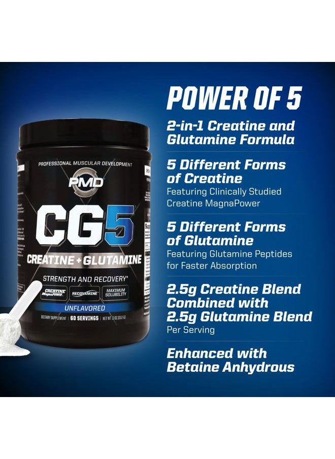 PMD Sports CG5 Premium Creatine & L Glutamine Powder, Power Recovery, Build Lean Muscle, Increase Workout Performance, Maximum Strength Pre Workout & Post Workout, Unflavored, 60 Servings  - Image 5