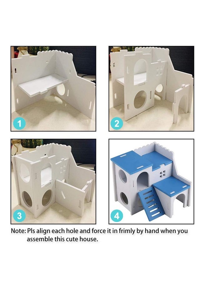 WishLotus - WishLotus Wooden Small Animal Hideout with Climbing Ladder Exercise Toys Luxury Two Layers Hut for Dwarf Hamster, Chinchilla, Rat, Gerbil, Mouse (Blue) - Image 1
