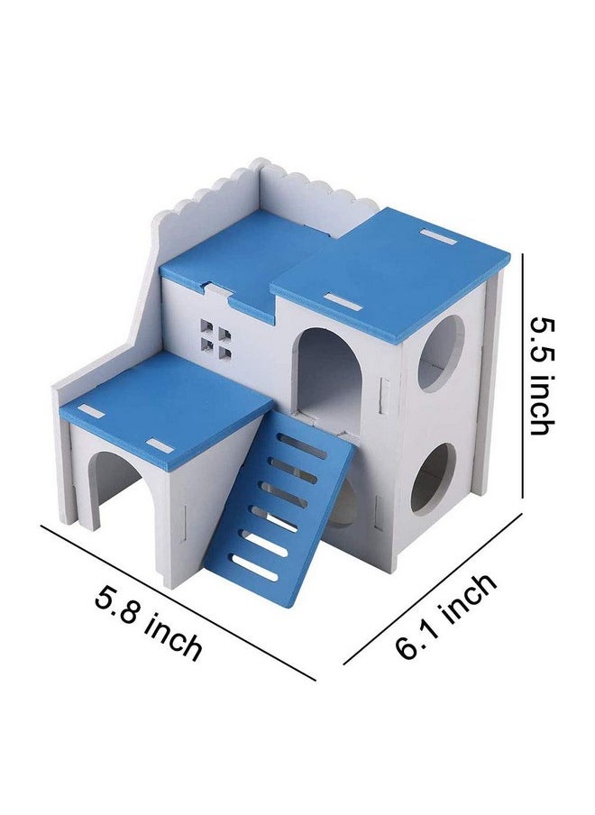 WishLotus - WishLotus Wooden Small Animal Hideout with Climbing Ladder Exercise Toys Luxury Two Layers Hut for Dwarf Hamster, Chinchilla, Rat, Gerbil, Mouse (Blue) - Image 1