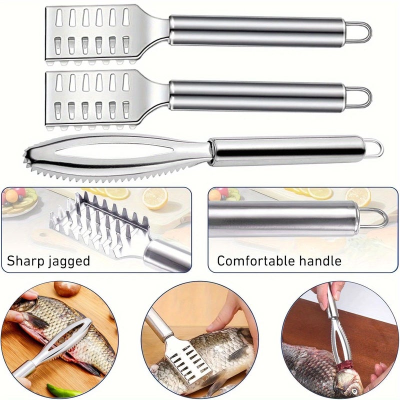 3Pcs Fish Scale Remover Stainless Steel Brush Multifunctional Tool Efficient Removal - Image 2