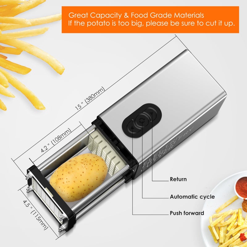 SIXRARI Electric French Fry Cutter, 1/2 & 3/8 Inch Interchangeable Stainless Steel Blades Automatic Potato Cutter, Commercial & Household Potato Slicer, Use for Potatoes Onion Cucumbers - Image 5