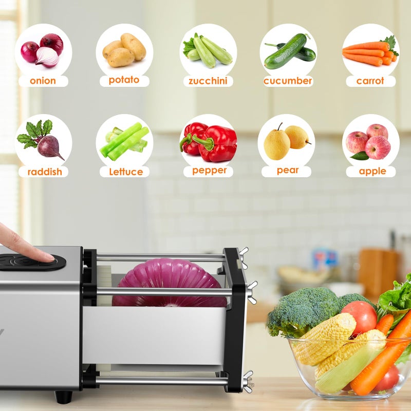 SIXRARI Electric French Fry Cutter, 1/2 & 3/8 Inch Interchangeable Stainless Steel Blades Automatic Potato Cutter, Commercial & Household Potato Slicer, Use for Potatoes Onion Cucumbers - Image 4