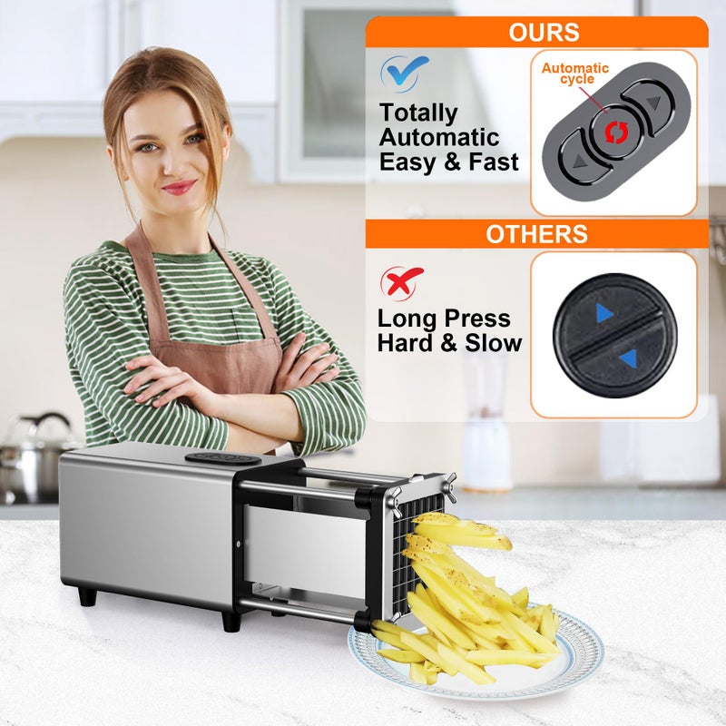 SIXRARI Electric French Fry Cutter, 1/2 & 3/8 Inch Interchangeable Stainless Steel Blades Automatic Potato Cutter, Commercial & Household Potato Slicer, Use for Potatoes Onion Cucumbers - Image 2