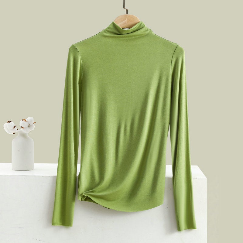 Bitter Cotton Base Shirt Women's Half-High Collar Long-Sleeved T-Shirt with Random Fit Seamless Slim Top Autumn Clothes New Winter - Image 1