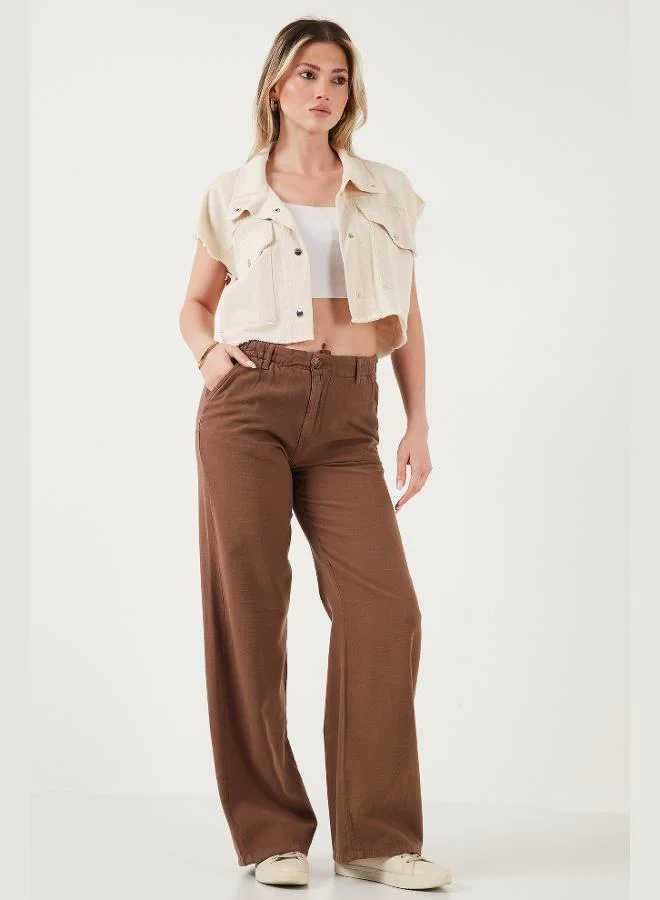 Lela Lela Cotton Standard Fit High Waist Wide Leg Pants Women's TROUSERS 668YP5193