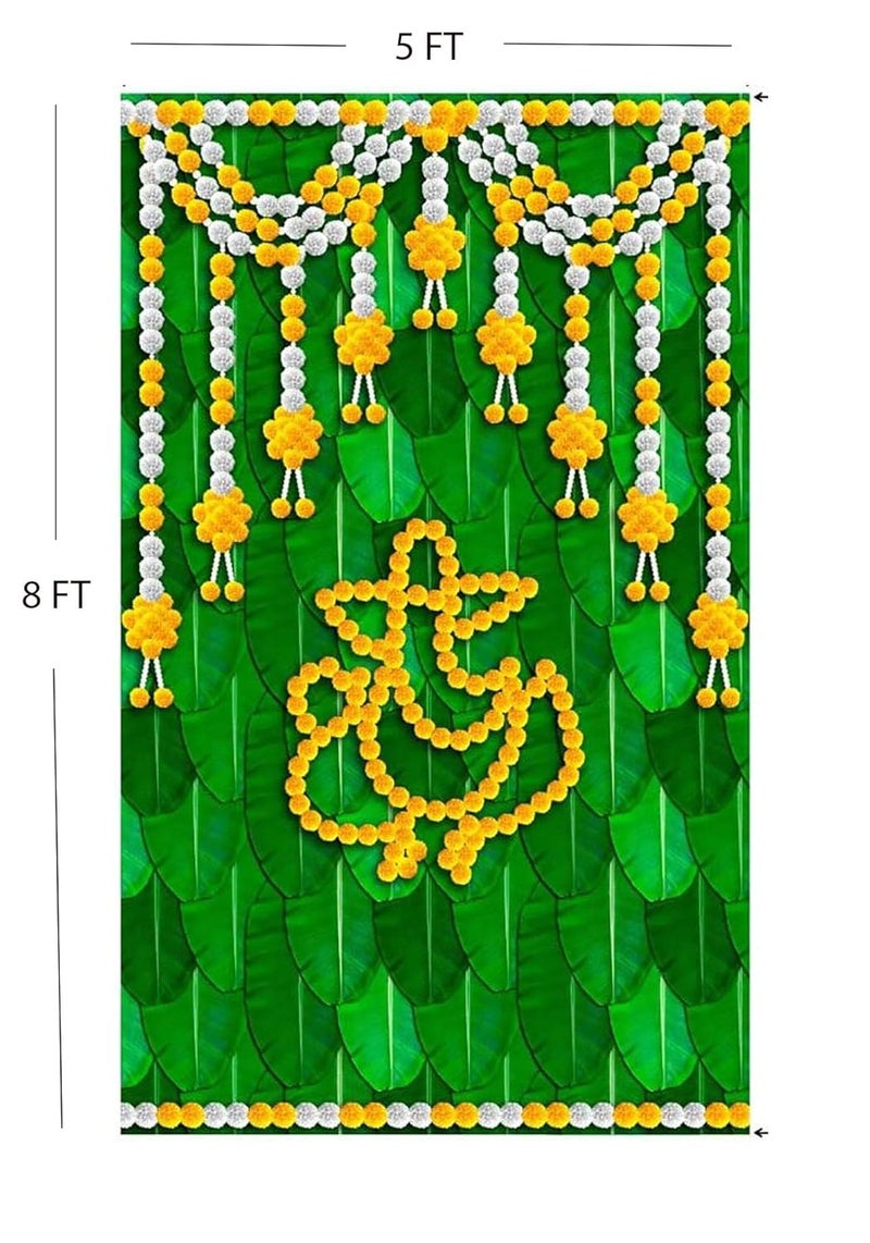 Bague Backdrop Cloth for Photography Back Drop Curtain for Decoration for Pooja Ganesh Back Drop Curtain for Fuctions 5X8, Multicolor - Image 1