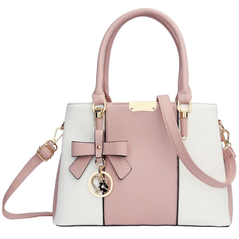 KKXIU 3 Zippered Compartments Purses and Handbags for Women Top Handle Satchel Shoulder Ladies Bags (A-Pink White) - Image 1
