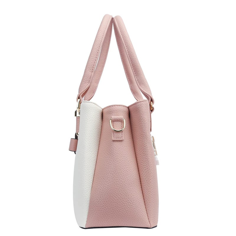 KKXIU 3 Zippered Compartments Purses and Handbags for Women Top Handle Satchel Shoulder Ladies Bags (A-Pink White) - Image 4