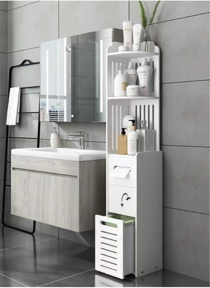 Kutis 1-Piece Bathroom Multifunction Storage Cabinet Shower Shampoo Shelf Soap Organizer Storage Rack White 20x20x120 Centimeter  - Image 1