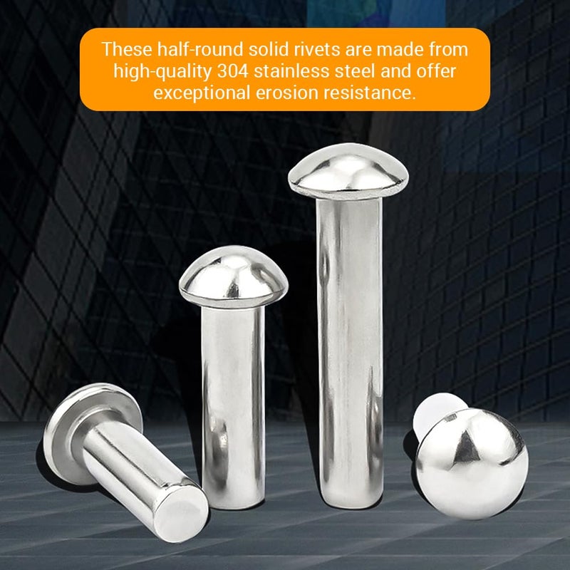 50PCS Stainless Steel Round Head Rivets,M3x 45mm Length Solid Brazier Head Rivets Marine Fasteners for Metal Wood and Plastic - Image 3