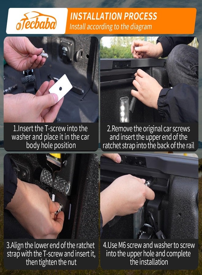 Tecbaba Retractable Ratchet Strap Compatible with 2020-2025 Jeep Gladiator 2PCS Retracting Straps Auto Retract Securing Strap Tie Down System for 2024 Gladiator Accessories - Image 4