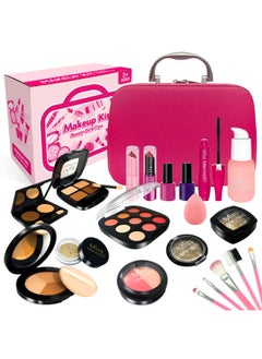 Generic Children's Play Accessories Simulation Cosmetics Can Not Be Smeared Girls Dress Up Toys Gift Box Suit-Color:St105-2 Rose Red Leather Bag 21-piece Set + Hot Stamping Gift Box  - Image 3