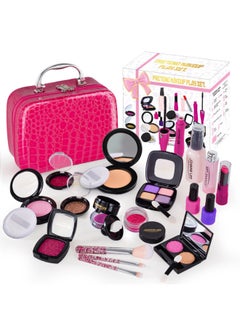 Children's Play Accessories Simulation Cosmetics Can Not Be Smeared Girls Dress Up Toys Gift Box Suit-Color:St105-2 Rose Red Leather Bag 21-piece Set + Hot Stamping Gift Box