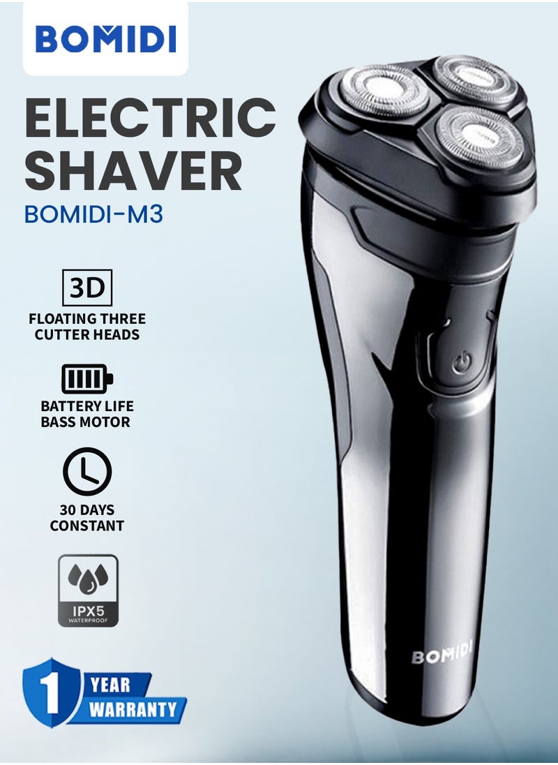 BOMIDI M3 Electric Shaver 3D Roating Razors Beard Trimmer 600mAh Long Battery Life USB Type-C Rechargeable Hair Shaver - Black  - Image 1