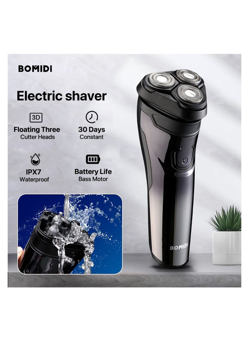 BOMIDI M3 Electric Shaver 3D Roating Razors Beard Trimmer 600mAh Long Battery Life USB Type-C Rechargeable Hair Shaver - Black  - Image 2