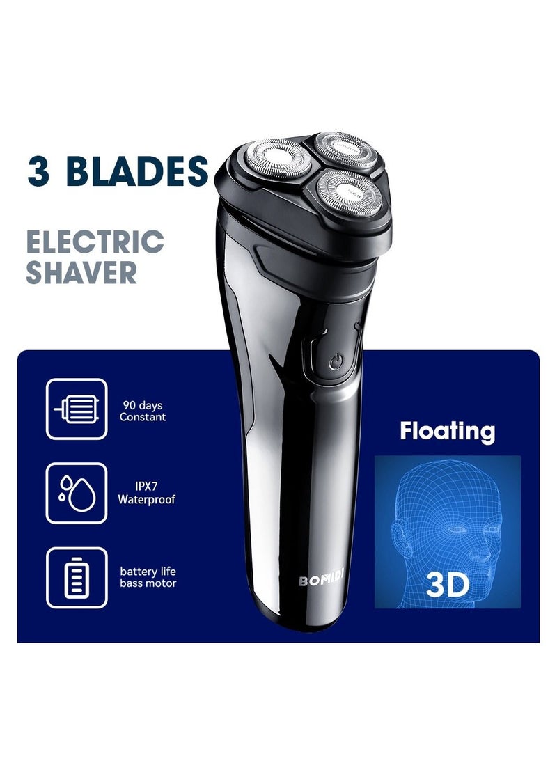 BOMIDI M3 Electric Shaver 3D Roating Razors Beard Trimmer 600mAh Long Battery Life USB Type-C Rechargeable Hair Shaver - Black  - Image 3