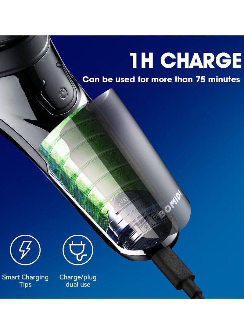 BOMIDI M3 Electric Shaver 3D Roating Razors Beard Trimmer 600mAh Long Battery Life USB Type-C Rechargeable Hair Shaver - Black  - Image 5