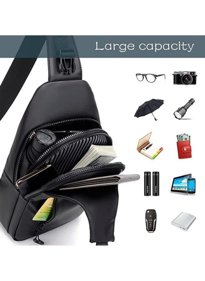 AUTOYSUR Crossbody Sling Bag, Body Chest Shoulder Bag for Men Women Casual Shoulder Backpack Bag, Waterproof Leather Chest Casual Daypack with USB Charging Port for Travel Hiking  - Image 2