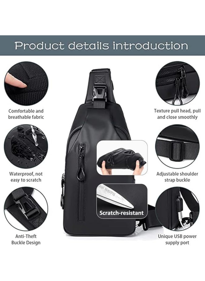AUTOYSUR Crossbody Sling Bag, Body Chest Shoulder Bag for Men Women Casual Shoulder Backpack Bag, Waterproof Leather Chest Casual Daypack with USB Charging Port for Travel Hiking  - Image 3