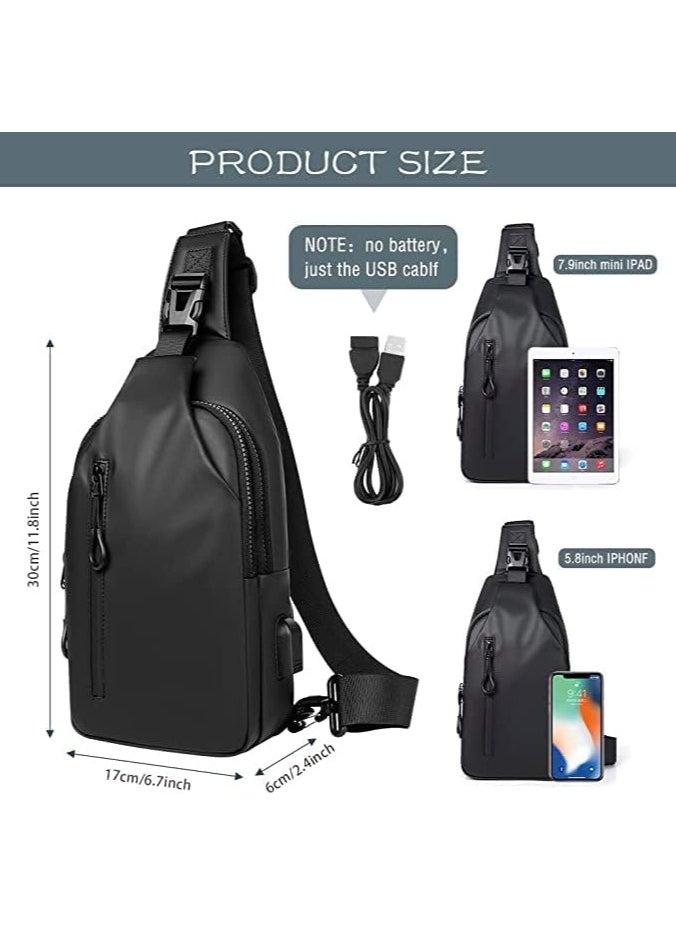 AUTOYSUR Crossbody Sling Bag, Body Chest Shoulder Bag for Men Women Casual Shoulder Backpack Bag, Waterproof Leather Chest Casual Daypack with USB Charging Port for Travel Hiking  - Image 5