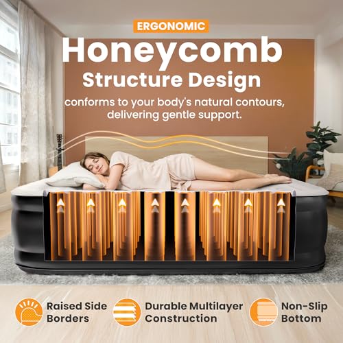 Dr. air Full Air Mattress with Built-in Pump, 18" Raised Blow Up Mattress, 600 lbs Max Honeycomb Air Bed, 48Hr Leak-Proof Test, 3min Inflatable Mattress for Home, Guests, Camping, Colchones inflables - Image 3
