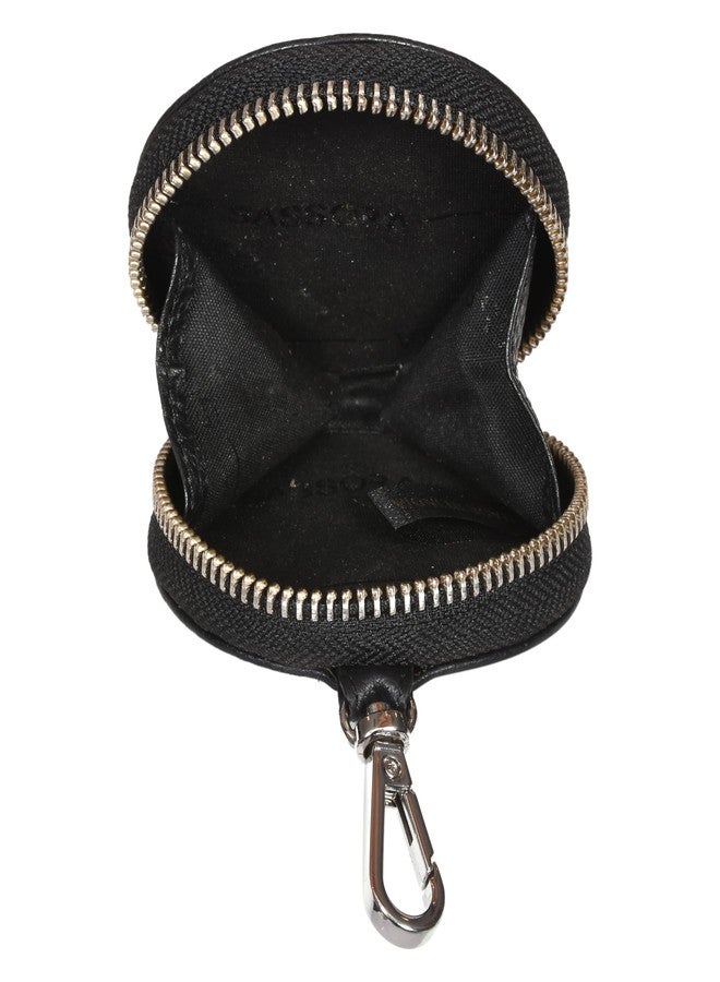 Sassora Premium Leather Women Round Shape Small Accessories Pouch (Black) - Image 2