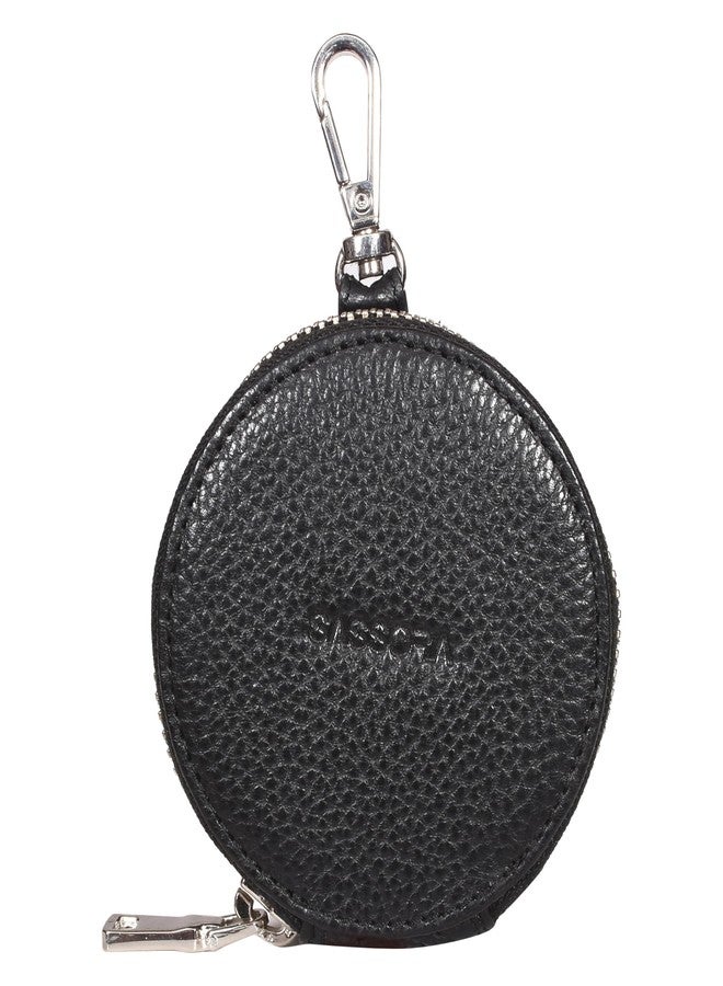Sassora Premium Leather Women Round Shape Small Accessories Pouch (Black) - Image 1