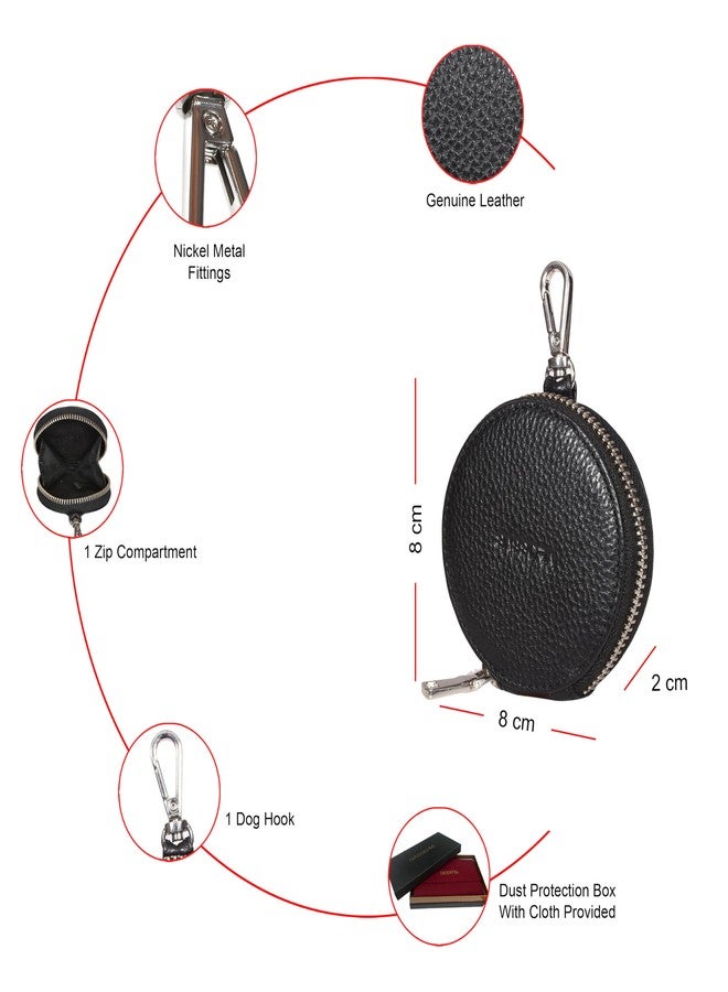 Sassora Premium Leather Women Round Shape Small Accessories Pouch (Black) - Image 3
