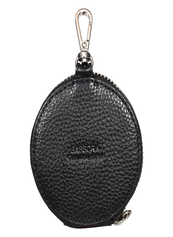 Sassora Premium Leather Women Round Shape Small Accessories Pouch (Black) - Image 5
