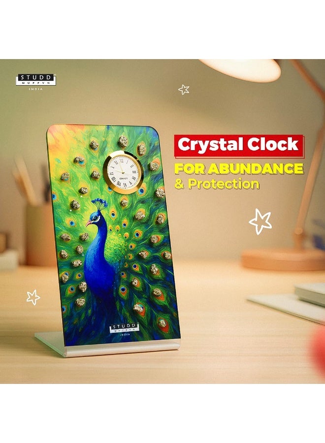 Studd Muffyn | Peacock Pyrite Crystal Table Clock | Decorative Clock with Natural Pyrite Crystals | Vastu Home Decor | for Home & Office - Image 2
