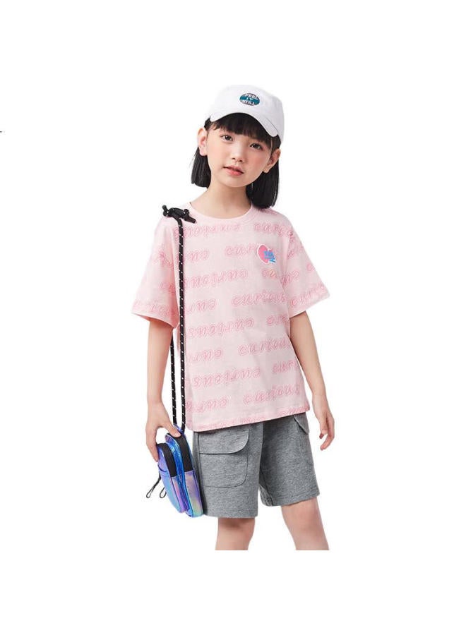 Qq Duck Children'S Clothing, Boys' Shorts, Girls' Knitted Loose Pants, Big Kids' Versatile Shorts, Floral Gray; 130 - Image 3