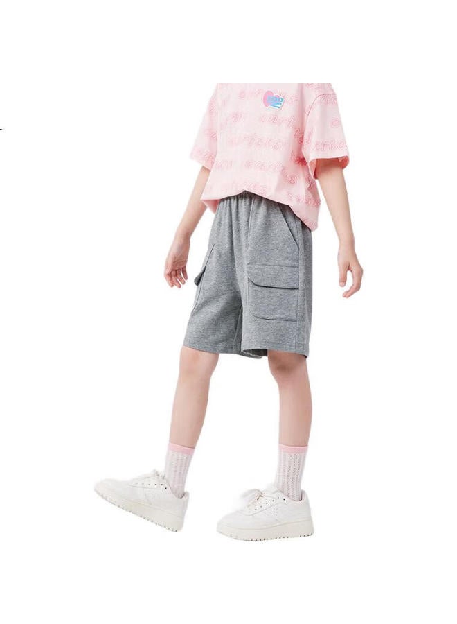 Qq Duck Children'S Clothing, Boys' Shorts, Girls' Knitted Loose Pants, Big Kids' Versatile Shorts, Floral Gray; 130 - Image 1
