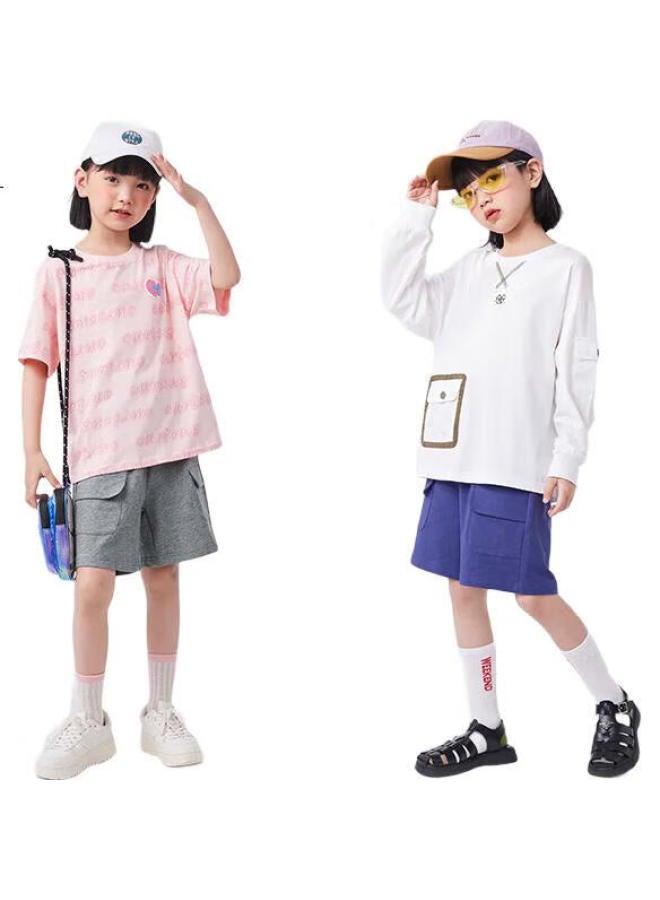 Qq Duck Children'S Clothing, Boys' Shorts, Girls' Knitted Loose Pants, Big Kids' Versatile Shorts, Floral Gray; 130 - Image 2