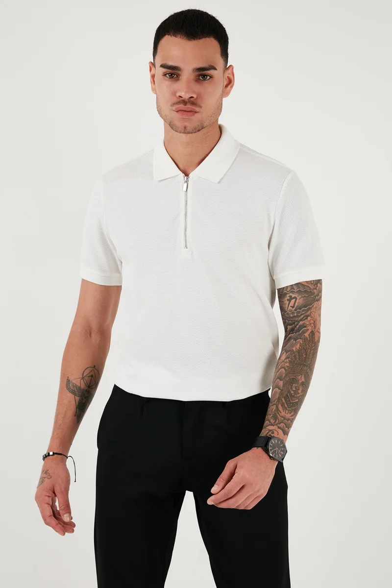Buratti Cotton Regular Fit Zippered Polo Neck T Shirt Men's Polo Neck T Shirt 5902915