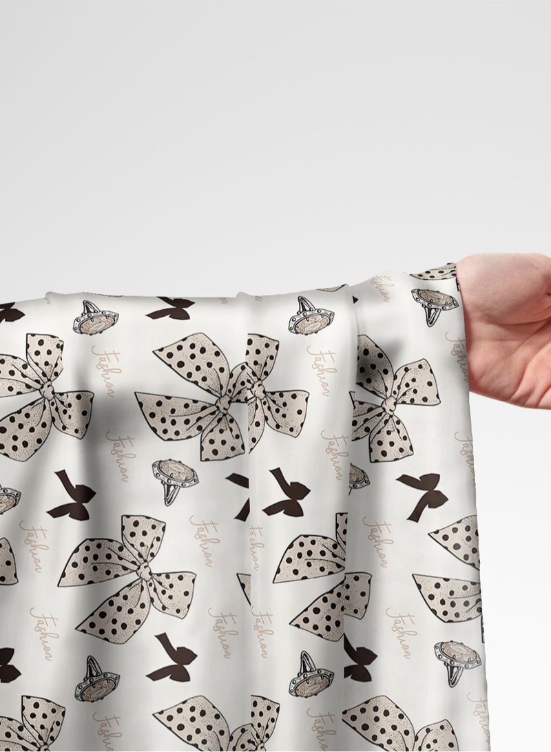 Vellato Al Lail Aramny Silk Fabric By The Yard Beige Black Bows Rings Jalabiya Makhweer Dressmaking 58 Inches Width - Image 1