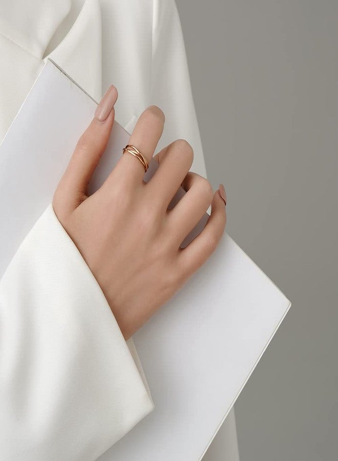 VQYSKO Triple Interlocked Rolling Ring for Women-Stainless Steel Stacking Cross Rings in Silver/Gold/Rose gold Minimalist Promise Ring for Love/Engagement/Wedding, Size 4-12 (Rose Gold, 8) - Image 2