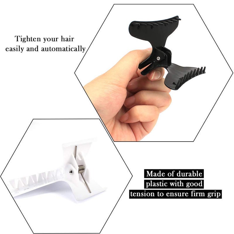 BAHABY Hair Clips for Styling Sectioning 12 Pack Black White Butterfly Clamps Hair Claw Clips Pro Salon Hair Clips for Styling, Sectioning, Cutting and Coloring - Image 4