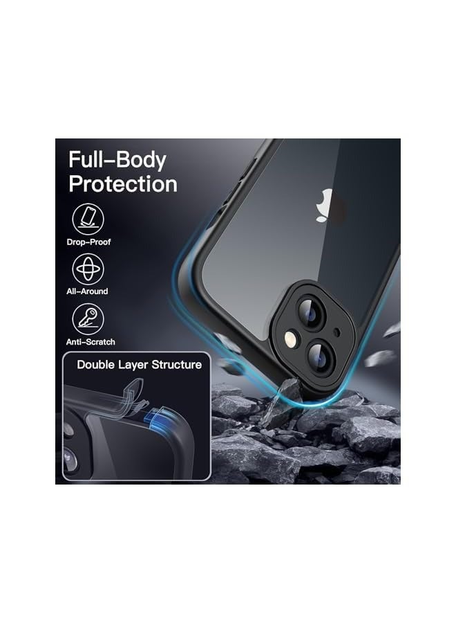 جي تيك جراب لهاتف iPhone 13 مقاس 6.1 بوصة مع واقي شاشة مدمج من الزجاج المقوى، حماية كاملة للجسم بزاوية 360 درجة، غطاء هاتف متين مقاوم للصدمات بظهر شفاف (أسود) - Image 4