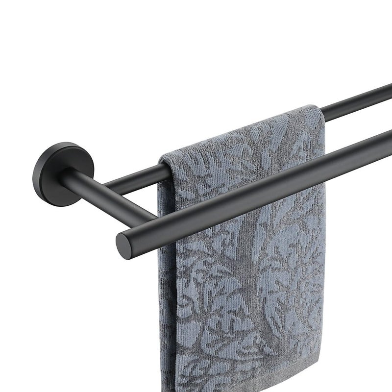 JQK Double Towel Bar 27 Inch Matte Black Useable Length 24 Inch 304 Stainless Steel Thicken 08mm Bath Towel Rack for Bathroom Towel Holder Wall Mount TB100L24PB