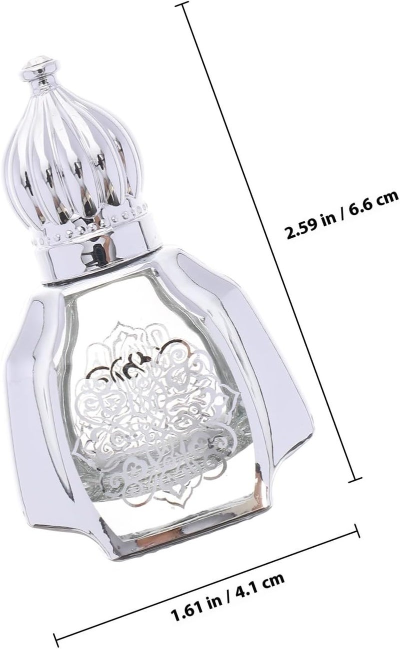 أحجام عالمية مرنة مجموعة ABOOFAN المكونة من زجاجتين دوارتين للعطر سعة 10 مل، زجاجات زيت عطر فارغة مزخرفة محمولة بأغطية فضية للسفر والعناية الشخصية - Image 2