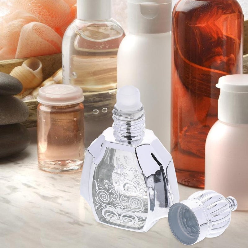 أحجام عالمية مرنة مجموعة ABOOFAN المكونة من زجاجتين دوارتين للعطر سعة 10 مل، زجاجات زيت عطر فارغة مزخرفة محمولة بأغطية فضية للسفر والعناية الشخصية - Image 4