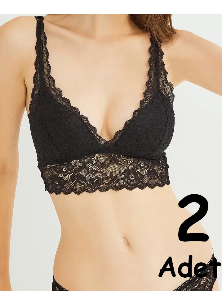 Bluence Women's Black Lace Hollow Covered Bralette 90502S - 2 Pieces